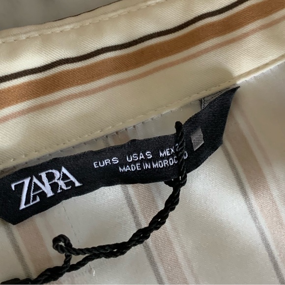 NWT Zara striped wrap midi dress in cream and tan with gold buttons size S - Picture 6 of 12